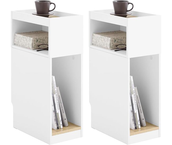 Sobuy pack de 2 mesitas de noche estrechas, mesa auxiliar con cajón y estante, mesilla moderna para dormitorio y salón, blanca, 20 x 35 x 60 cm, fbt171-wnx2