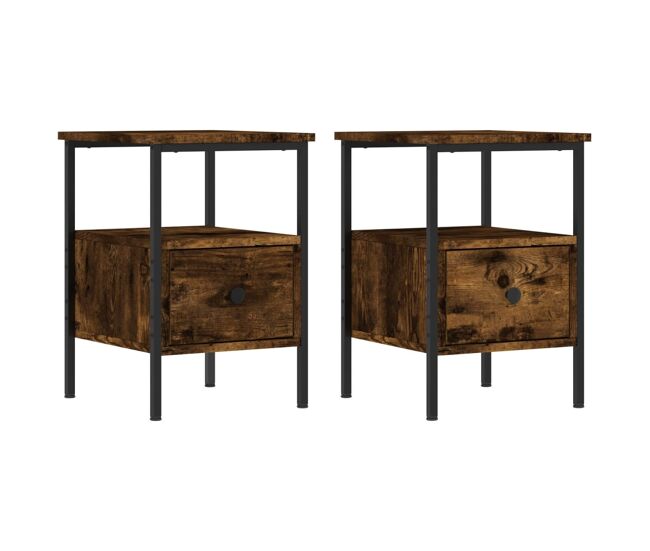 Soluna home - mesitas de noche madera roble ahumado 2 peças 34 x 36 x 50 cm