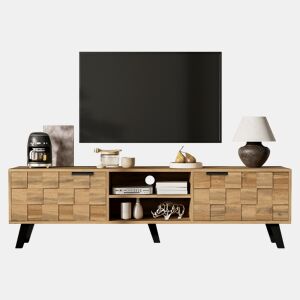 Armário moderno para televisão - com 2 portas e 2 compartimentos abertos - Natural