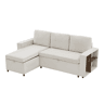 Chaise longue 3 lugares fixa reversível de tecido com armazenamento,bege