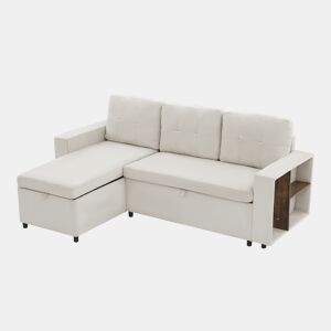 Chaise longue 3 lugares fixa reversível de tecido com armazenamento,bege