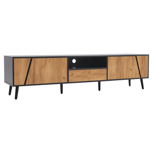 Móvel de TV 180x40x46 cm - Com gavetas e 2 armários - Minimalista com 6 pés de madeira maciça Móvel de TV 180x40x46 cm - Com gavetas e 2 armários - Minimalista com 6 pés de madeira maciça