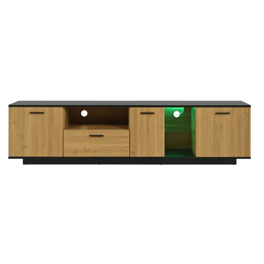 Móvel de TV 15 LED - 1 gaveta, 3 portas, 2 prateleiras abertas, estrutura fina - Preto Móvel de TV 15 LED - 1 gaveta, 3 portas, 2 prateleiras abertas, estrutura fina - Preto