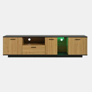 Móvel de TV 15 LED - 1 gaveta, 3 portas, 2 prateleiras abertas, estrutura fina - Preto