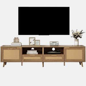 Suporte para TV 200x37x49 cm - Design em rattan, pés em madeira maciça - Cor natural