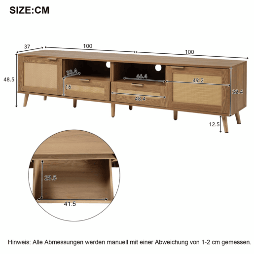Suporte para TV 200x37x49 cm - Design em rattan, pés em madeira maciça - Cor natural Suporte para TV 200x37x49 cm - Design em rattan, pés em madeira maciça - Cor natural