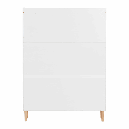 Sapateira em madeira e rotim - 3 portas com dobradiças e 1 gaveta - prateleira ajustável - Natural e branco