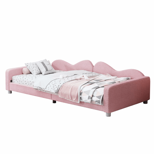 Sofá-cama 90x200 cm em tecido felpudo francês - com estrado de molas - Rosa Sofá-cama 90x200 cm em tecido felpudo francês - com estrado de molas - Rosa