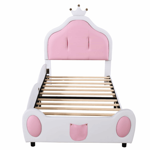 Cama de criança 90x200 cm em pele sintética - cabeceira com moldura no teto - Branco