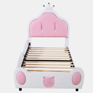 Cama de criança 90x200 cm em pele sintética - cabeceira com moldura no teto - Branco