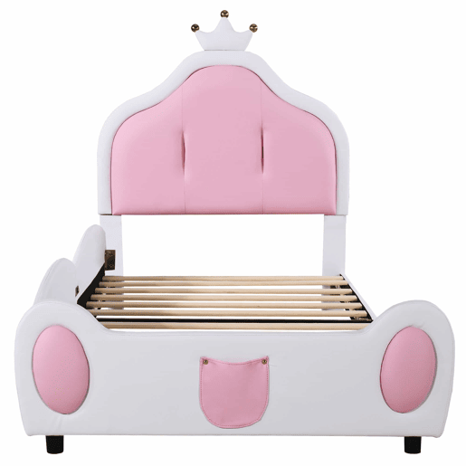 Cama de criança 90x200 cm em pele sintética - cabeceira com moldura no teto - Branco