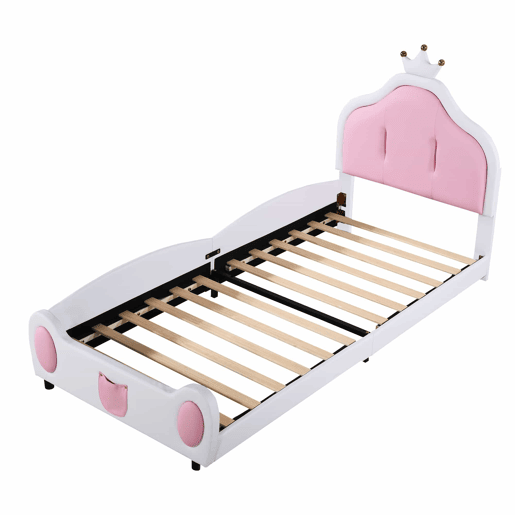 Cama de criança 90x200 cm em pele sintética - cabeceira com moldura no teto - Branco