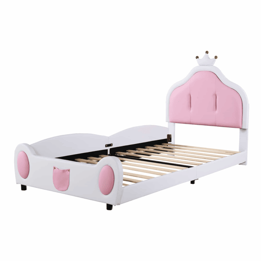 Cama de criança 90x200 cm em pele sintética - cabeceira com moldura no teto - Branco