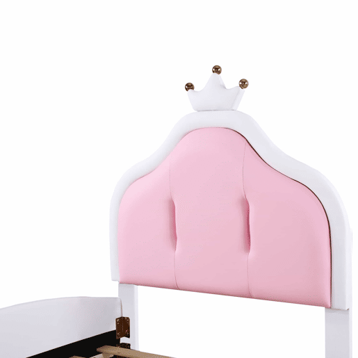Cama de criança 90x200 cm em pele sintética - cabeceira com moldura no teto - Branco