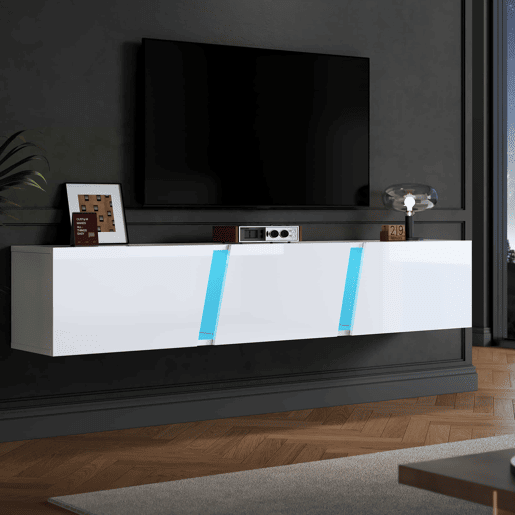 Móvel de TV 180x35x30 cm - Lowboard com LED - Branco