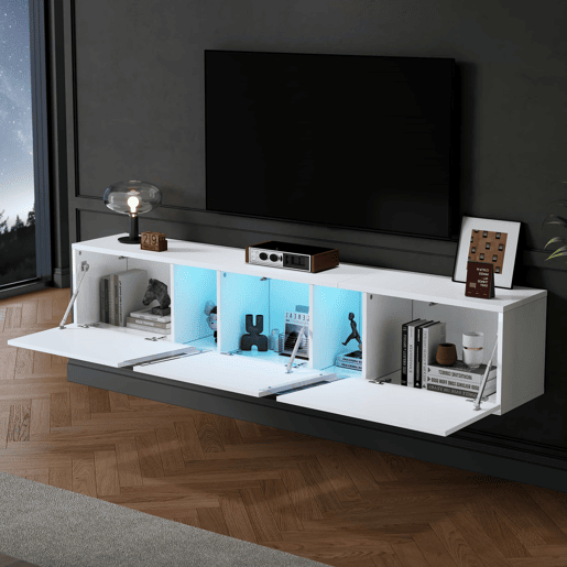 Móvel de TV 180x35x30 cm - Lowboard com LED - Branco