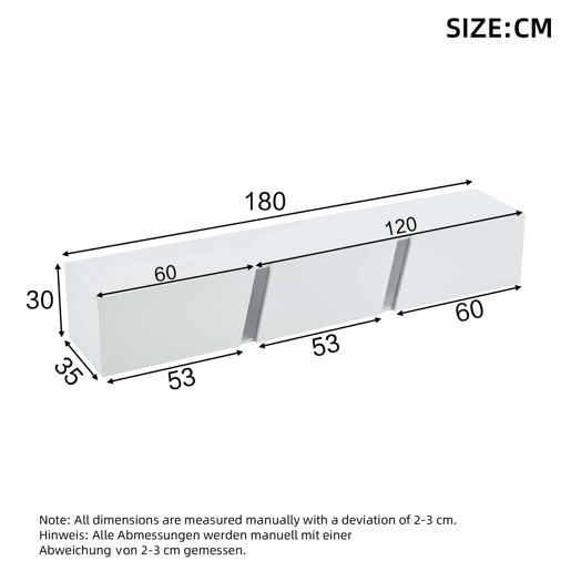 Móvel de TV 180x35x30 cm - Lowboard com LED - Branco