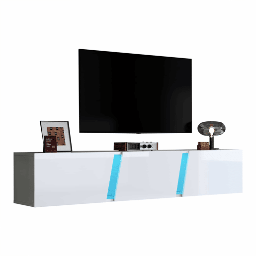 Móvel de TV 180x35x30 cm - Lowboard com LED - Branco