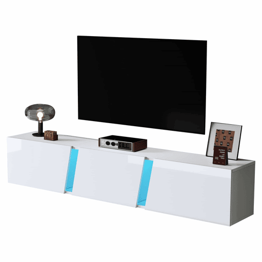 Móvel de TV 180x35x30 cm - Lowboard com LED - Branco