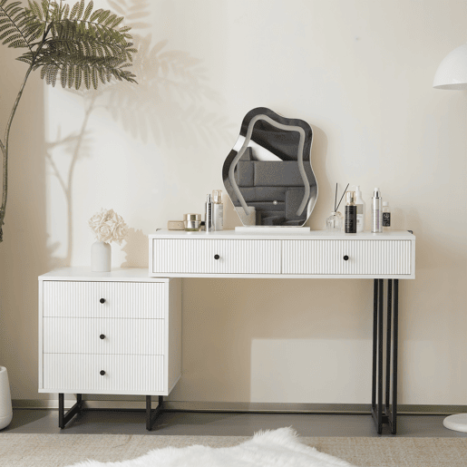 Toucador de painel de partículas com espelho e 5 gavetas,branco