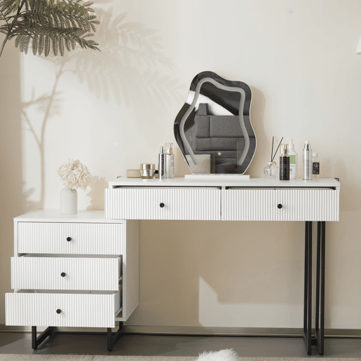 Toucador de painel de partículas com espelho e 5 gavetas,branco