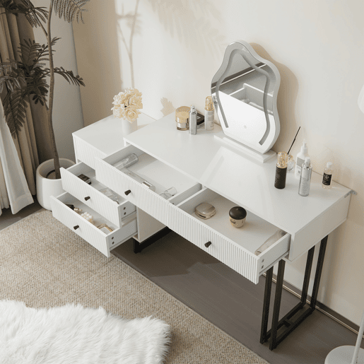 Toucador de painel de partículas com espelho e 5 gavetas,branco