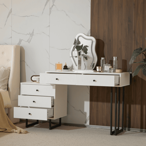 Toucador de painel de partículas com espelho e 5 gavetas,branco