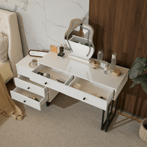 Toucador de painel de partículas com espelho e 5 gavetas,branco