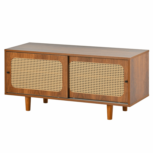 Conjunto de móveis para sala de estar - Combinação de cômoda de rattan e sapateira, cor nogal