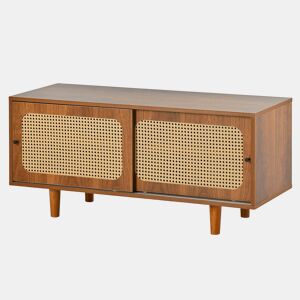 Conjunto de móveis para sala de estar - Combinação de cômoda de rattan e sapateira, cor nogal