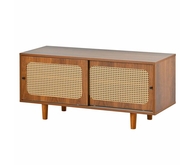 Conjunto mueble de salón - combinación de cómoda de ratán y zapatero, color nogal