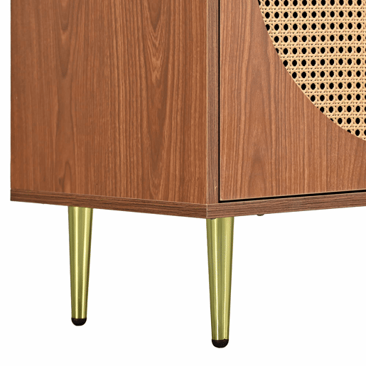 Conjunto de móveis para sala de estar - Combinação de cômoda de rattan e sapateira, cor nogal