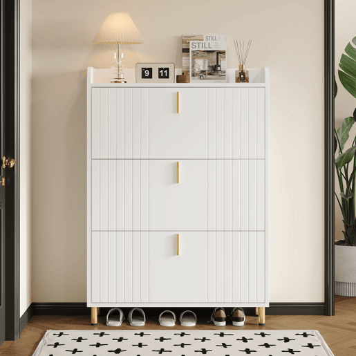 Sapateira estreita 80x23,5x123,5 cm - 3 portas, 6 compartimentos, ajustável, com dispositivo anti-capotamento - Branco Sapateira estreita 80x23,5x123,5 cm - 3 portas, 6 compartimentos, ajustável, com dispositivo anti-capotamento - Branco