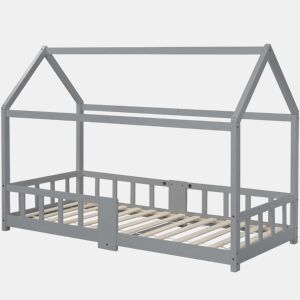 Cabine-cama 90x200 cm em madeira maciça - com ardósia - Cinzento