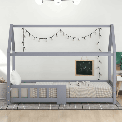 Cabine-cama 90x200 cm em madeira maciça - com ardósia - Cinzento