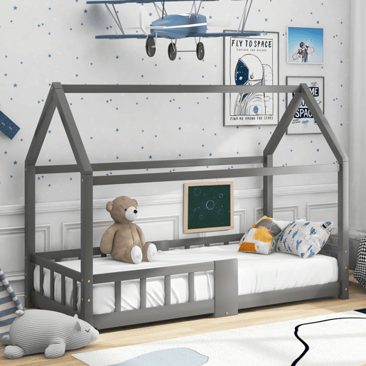 Cabine-cama 90x200 cm em madeira maciça - com ardósia - Cinzento