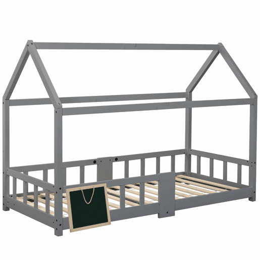 Cabine-cama 90x200 cm em madeira maciça - com ardósia - Cinzento
