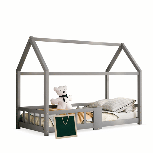 Cabine-cama 90x200 cm em madeira maciça - com ardósia - Cinzento
