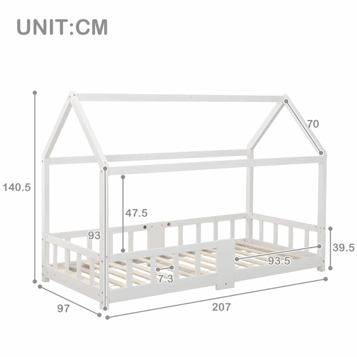 Cabine-cama 90x200 cm em madeira maciça - com ardósia - Branco