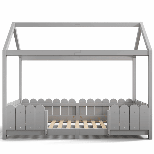Cama de cabina 90x200cm madeira maciça - com proteção anti-queda - Cinzento