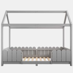 Cama de cabina 90x200cm madeira maciça - com proteção anti-queda - Cinzento