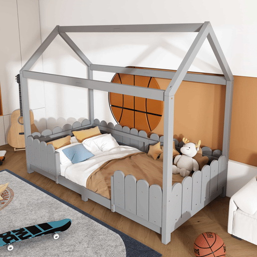 Cama de cabina 90x200cm madeira maciça - com proteção anti-queda - Cinzento