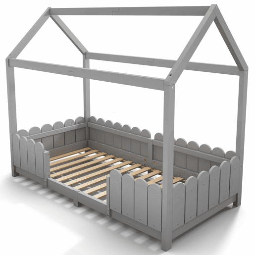 Cama de cabina 90x200cm madeira maciça - com proteção anti-queda - Cinzento