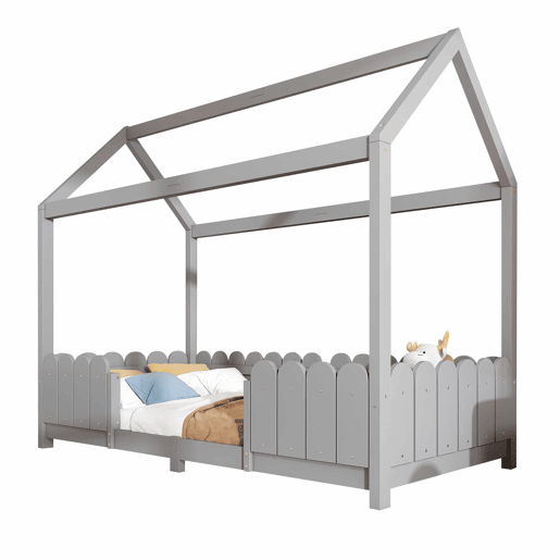 Cama de cabina 90x200cm madeira maciça - com proteção anti-queda - Cinzento