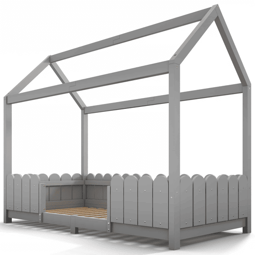 Cama de cabina 90x200cm madeira maciça - com proteção anti-queda - Cinzento