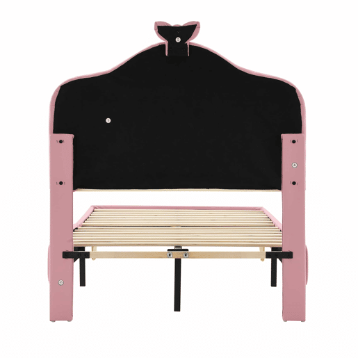 Cama de criança acolchoada com LEDs coloridos e laço na cabeceira - 90x200cm - com estrado de molas - Rosa