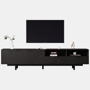 Armário TV 200 cm - com 3 compartimentos e 2 gavetas - Capacidade máxima TV 90u201D - Preto