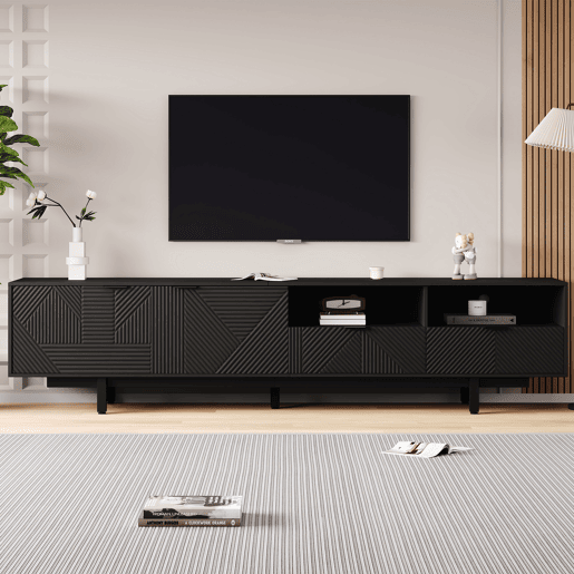 Armário TV 200 cm - com 3 compartimentos e 2 gavetas - Capacidade máxima TV 90u201D - Preto Armário TV 200 cm - com 3 compartimentos e 2 gavetas - Capacidade máxima TV 90u201D - Preto