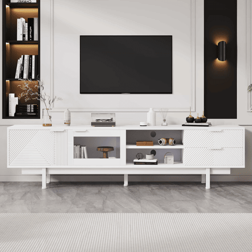 Móvel de TV 200x40x50,5 cm - Lowboard com 2 portas e 2 gavetas, suporte para TV com grande capacidade de armazenamento - Branco Móvel de TV 200x40x50,5 cm - Lowboard com 2 portas e 2 gavetas, suporte para TV com grande capacidade de armazenamento - Branco