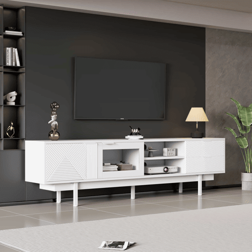 Móvel de TV 200x40x50,5 cm - Lowboard com 2 portas e 2 gavetas, suporte para TV com grande capacidade de armazenamento - Branco Móvel de TV 200x40x50,5 cm - Lowboard com 2 portas e 2 gavetas, suporte para TV com grande capacidade de armazenamento - Branco